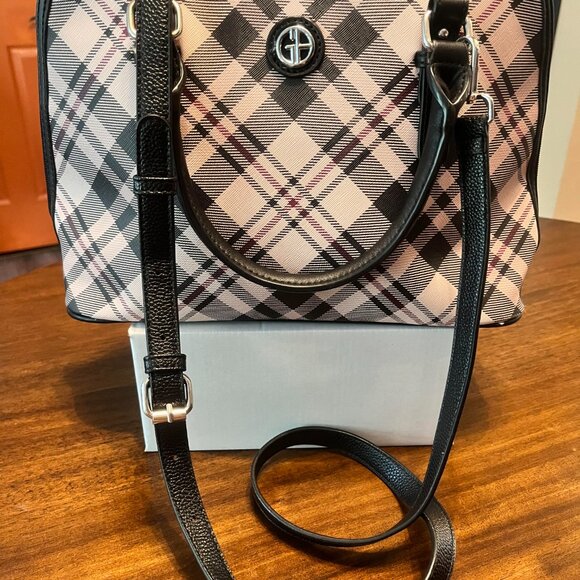 Giani Bernini Saffiano Plaid Dome Satchel Double Shoulder And Crossbody Straps - Picture 2 of 5